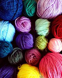 Full frame shot of colorful wools at home