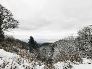 Snow covered landscape against sky