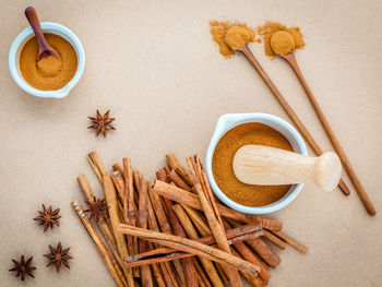 Directly above shot of spices on table