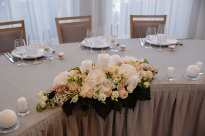 Flower vase on table