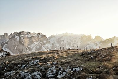 Scenic view of mountains against clear sky