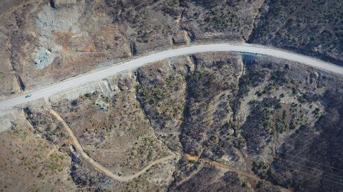 Aerial view of dirt road