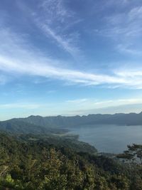 Scenic view of mountains against blue sky