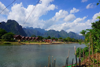 Scenic view of bay against sky