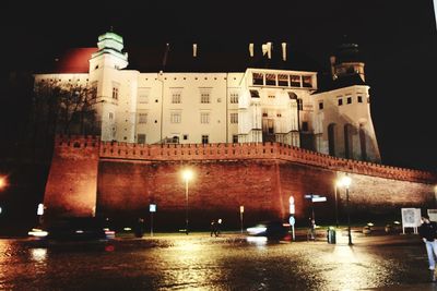 Illuminated buildings at night