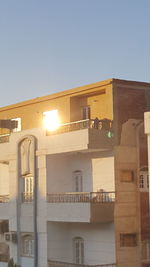 Low angle view of buildings against clear sky