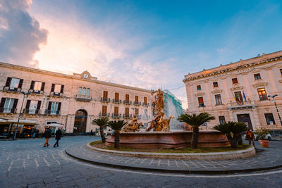 Diana's fountain in the historic centre of ortigia, syracuse