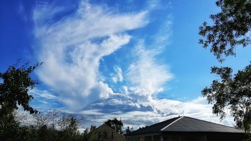 Low angle view of house against cloudy sky