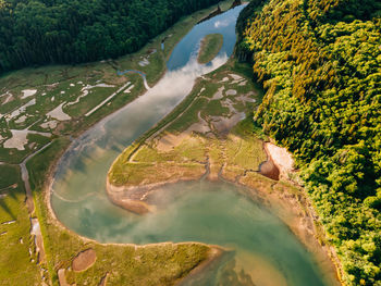 High angle view of tidal river leading to the bay of fundy in new brunswick