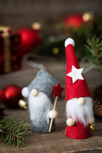 Close-up of christmas decorations on table