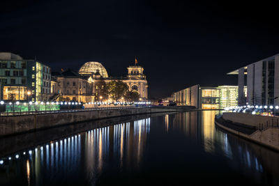 Illuminated buildings at night