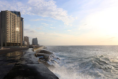 Scenic view of sea against sky in malecon before sunset