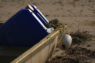 High angle view of rope on beach