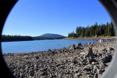 Panoramic view of lake against clear sky