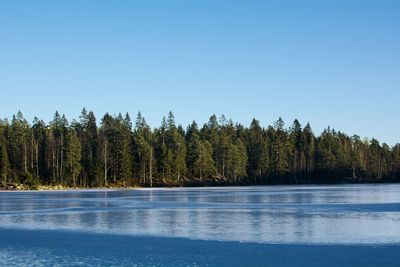 Scenic view of lake against clear sky