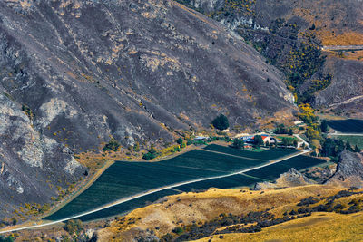 High angle view of road along arid landscape 