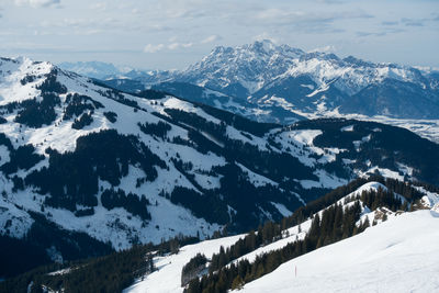 Scenic view of snowcapped mountains against sky