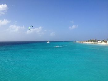 Scenic view of sea against blue sky