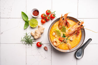 High angle view of food on table