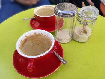 High angle view of coffee on table