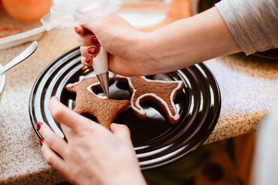 High angle view of woman preparing food