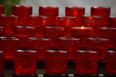 Close-up of red tea light candles