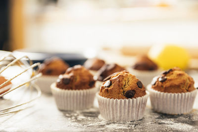 Close-up of cupcakes on table