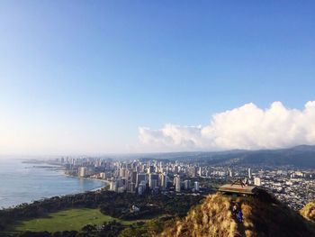 Scenic view of diamond head against sky at hawaii