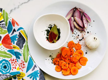 High angle view of food in plate