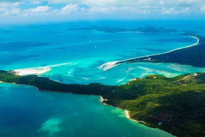 High angle view of calm blue sea