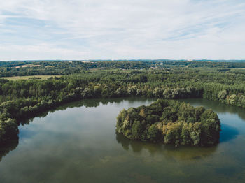 Scenic view of lake and trees against sky
