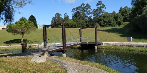 Scenic view of canal against clear sky