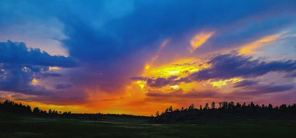 Scenic view of silhouette landscape against sky during sunset