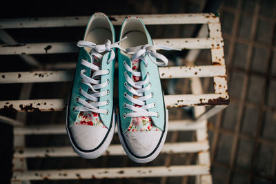 Close-up of canvas shoes