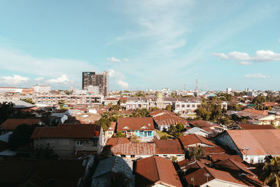 High angle view of townscape against sky