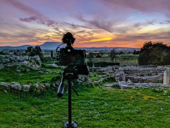 Sunset at talaiot site in mallorca, spain