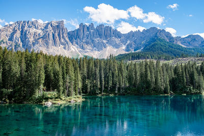 Panoramic view of lake and mountains against sky