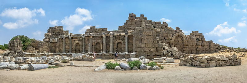 Side, turkey 18.07.2021. agora area of ancient city of side in antalya province, turkey