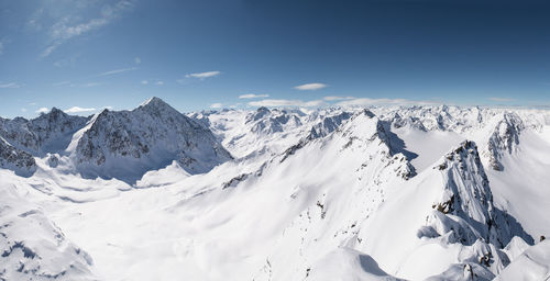 Scenic view of snow covered mountains against sky