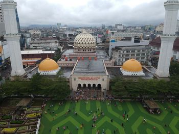 High angle view of buildings in city