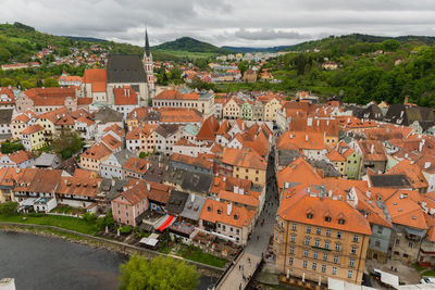 High angle view of townscape against sky