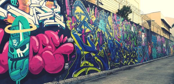 Low angle view of graffiti on wall