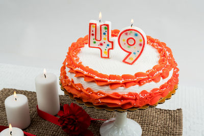 Close-up of birthday cake on table