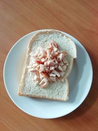 High angle view of breakfast served on table