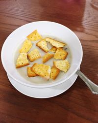 High angle view of food in plate on table