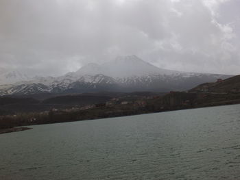 Scenic view of snowcapped mountains against sky