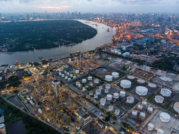 High angle view of river amidst buildings in city