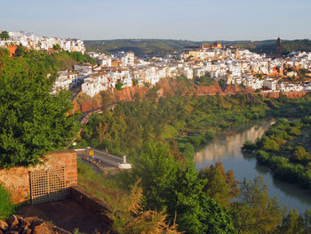 High angle view of river in city