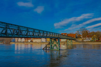 Bridge over river against blue sky