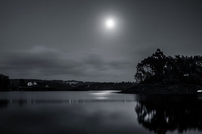 Scenic view of lake against sky at night